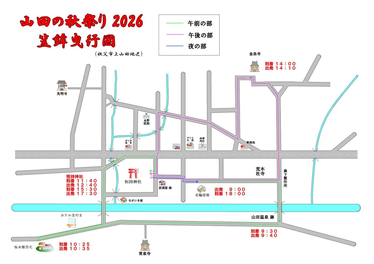 山田秋祭り 笠鉾曳行図